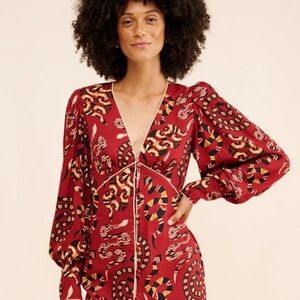 SOLD OUT Farm Rio x Anthropologie Long-Sleeve V-Neck Mini Dress NWT